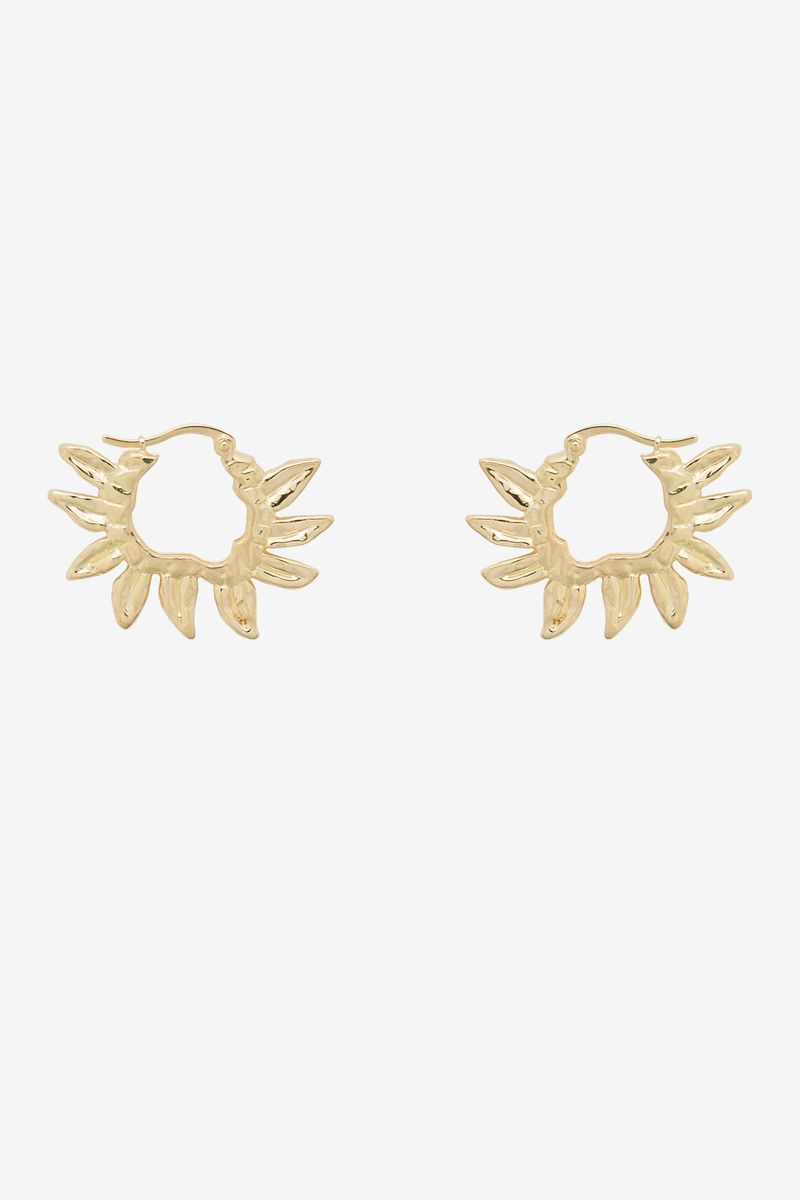 Anna+Nina Gold Plated Sunflower Petals Hoop Oorringen