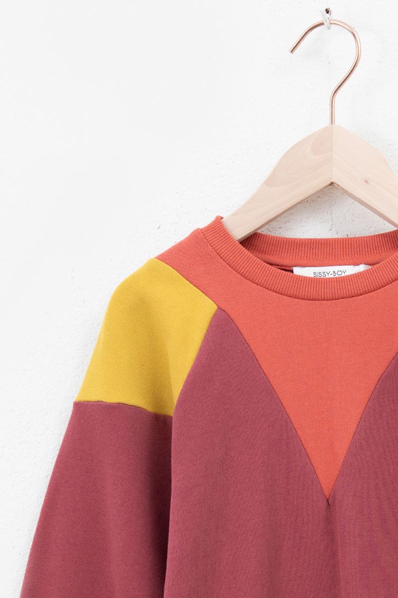 Sissy-Boy - Donkerroze colourblock sweater