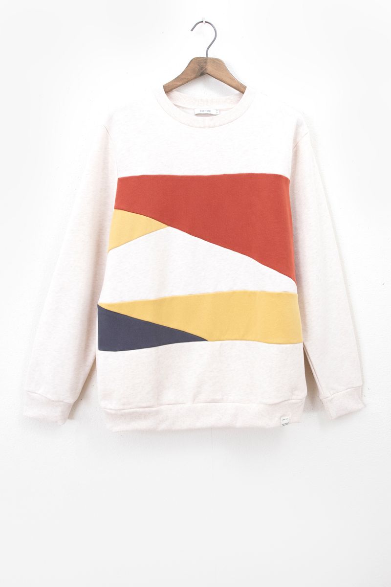 Beige Katoenen Colourblock Sweater