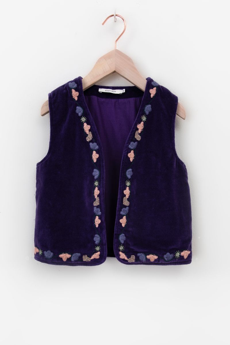 Donkerpaars Velvet Gilet Met Embroidery Details