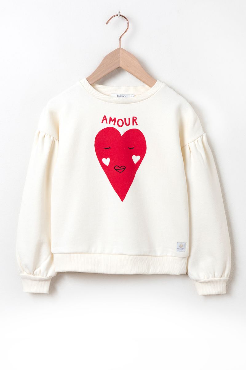 Witte Sweater Met Pofmouwen En Hart