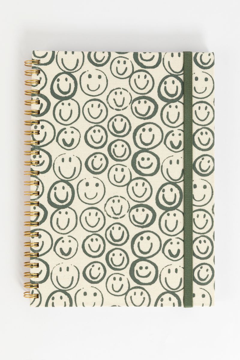 Linnen Notitieboek Met Groene Smileyprint