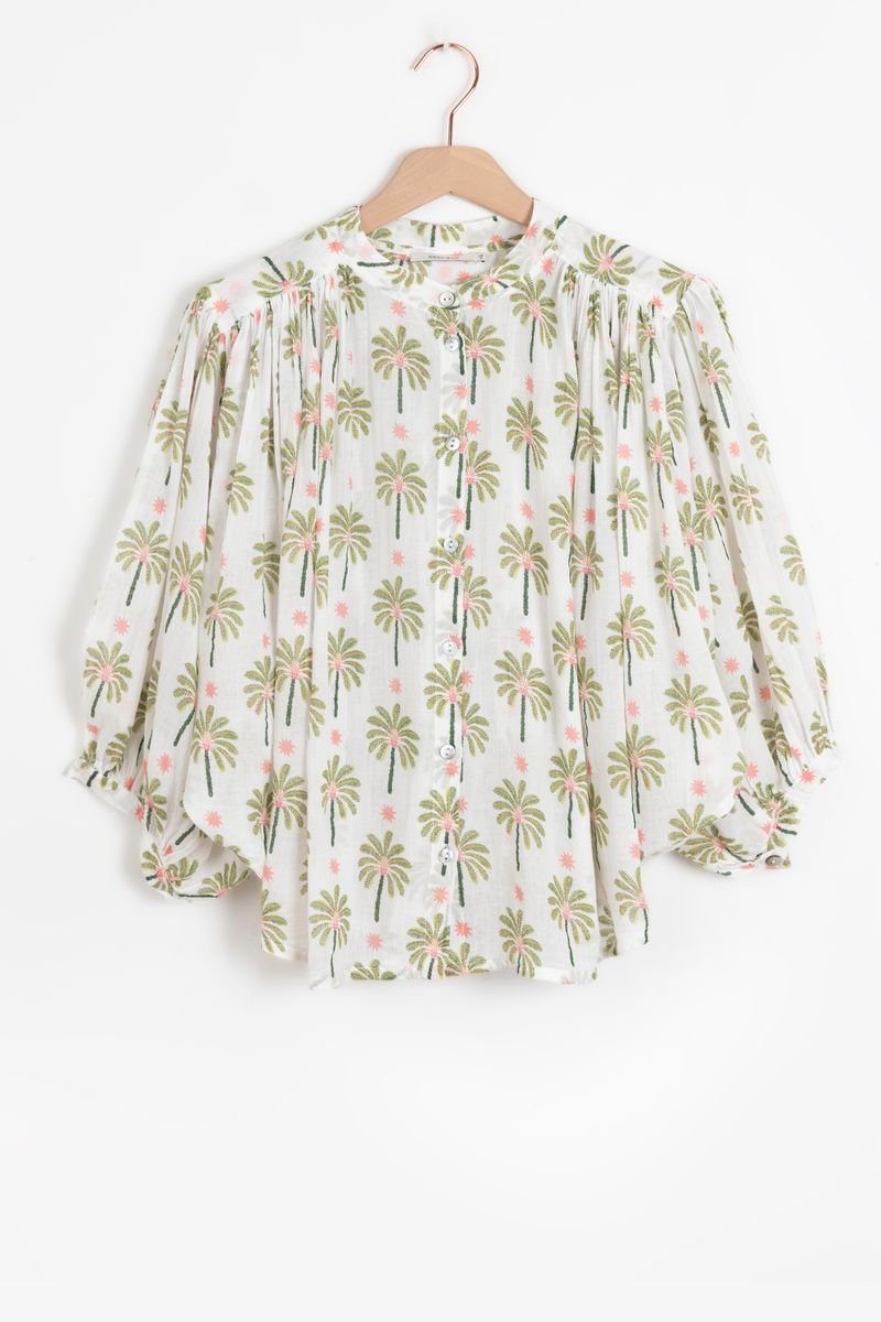 Witte Cropped Blouse Met Palmboom Print