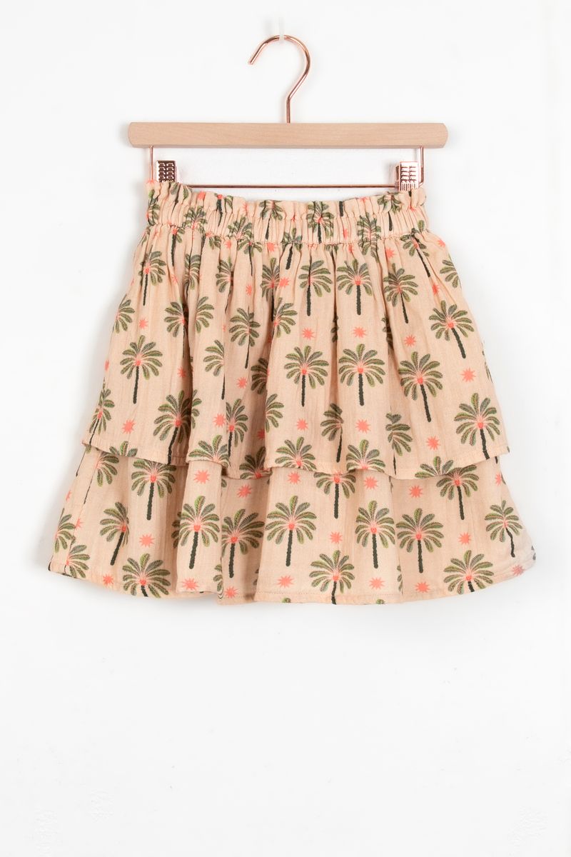 Licht Oranje Ruffle Rok Met Palmboomprint