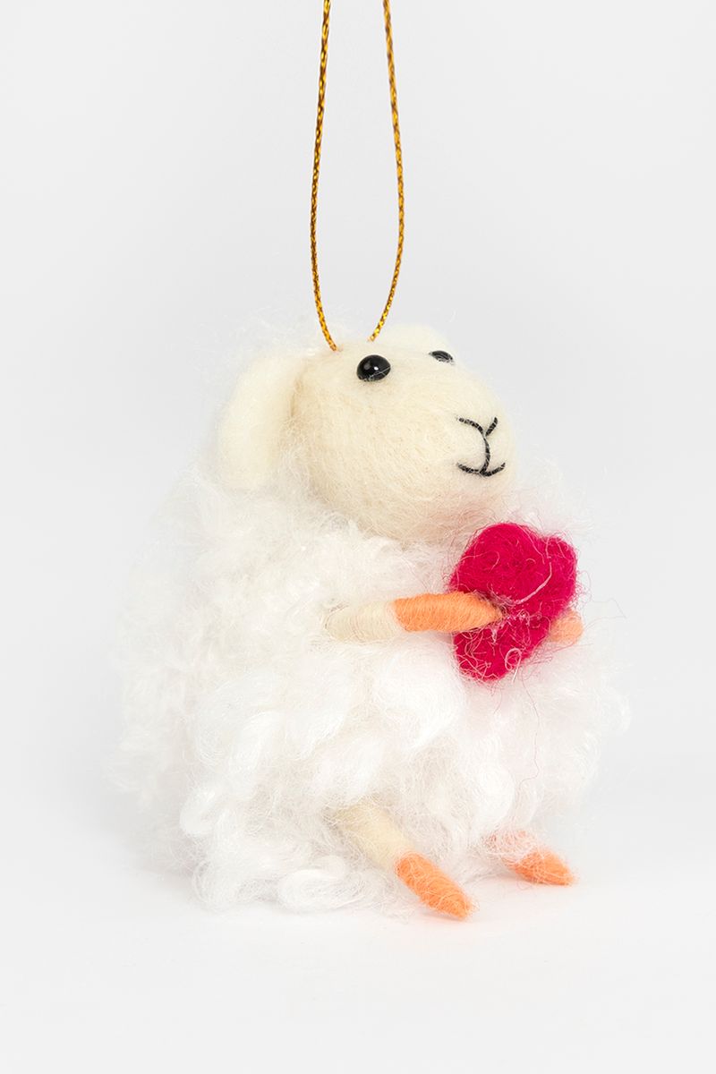 Wit Vilten Schaap Met Hart Paas Ornament