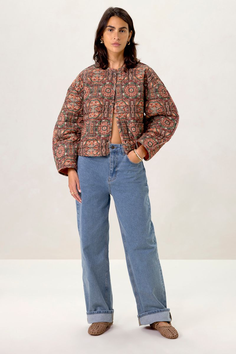 Groene Oversized Bomber Jas Met Mozaïek Print