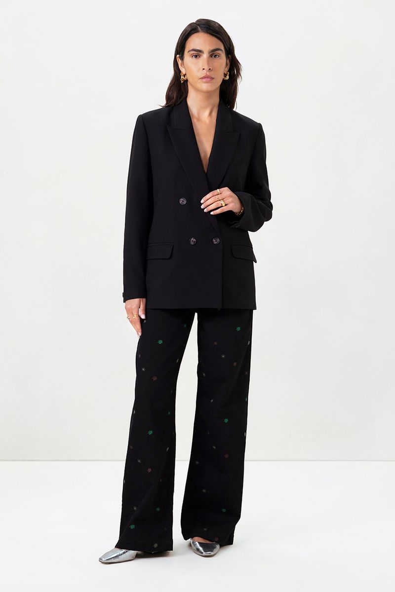Zwarte Straight Leg Jeans Met Embroidery