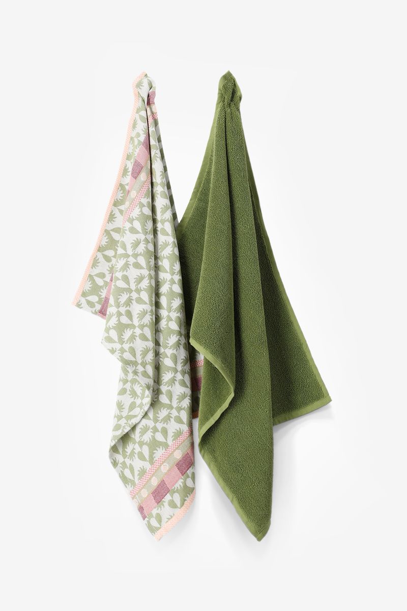 Groene handdoek en theedoek
