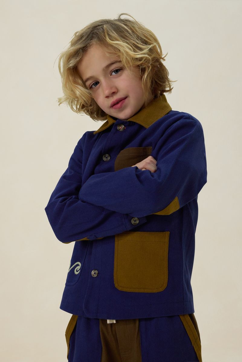 Jacke In Colorblocking-Optik Mit Stickerei - Dunkelblau