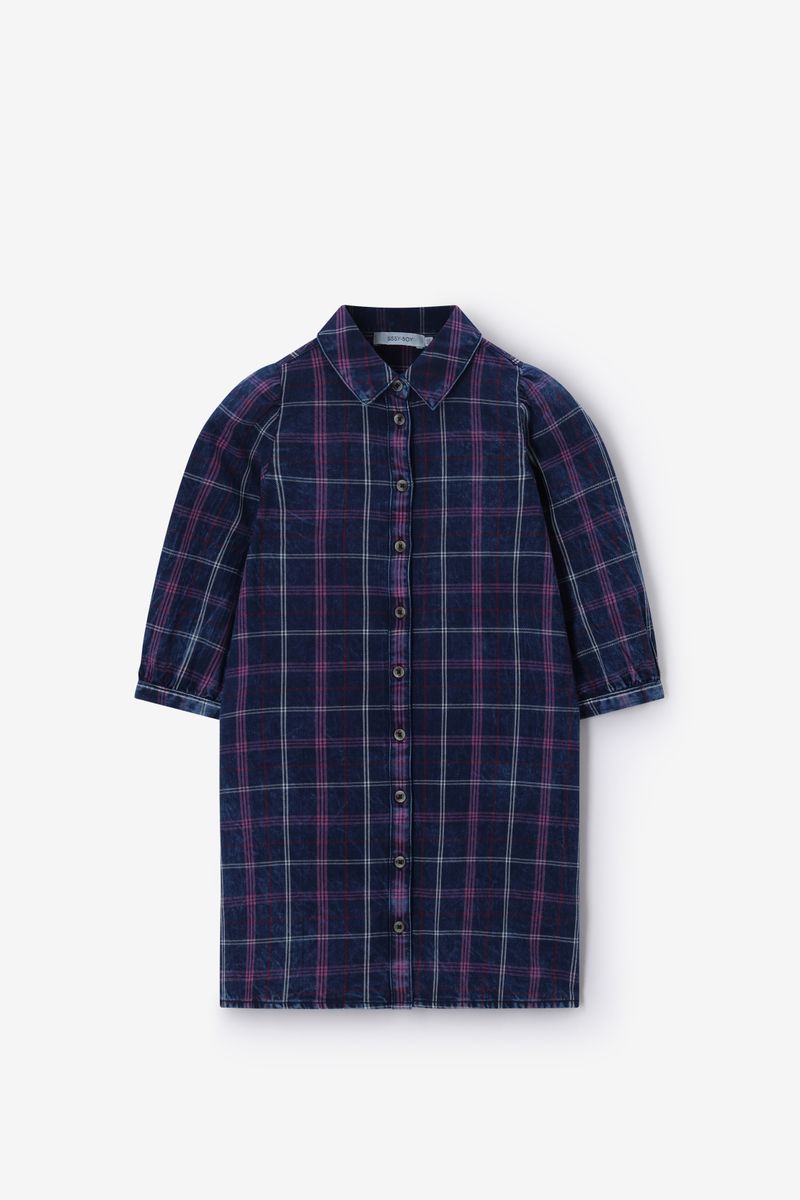 Donkerblauwe Geruite Jurk