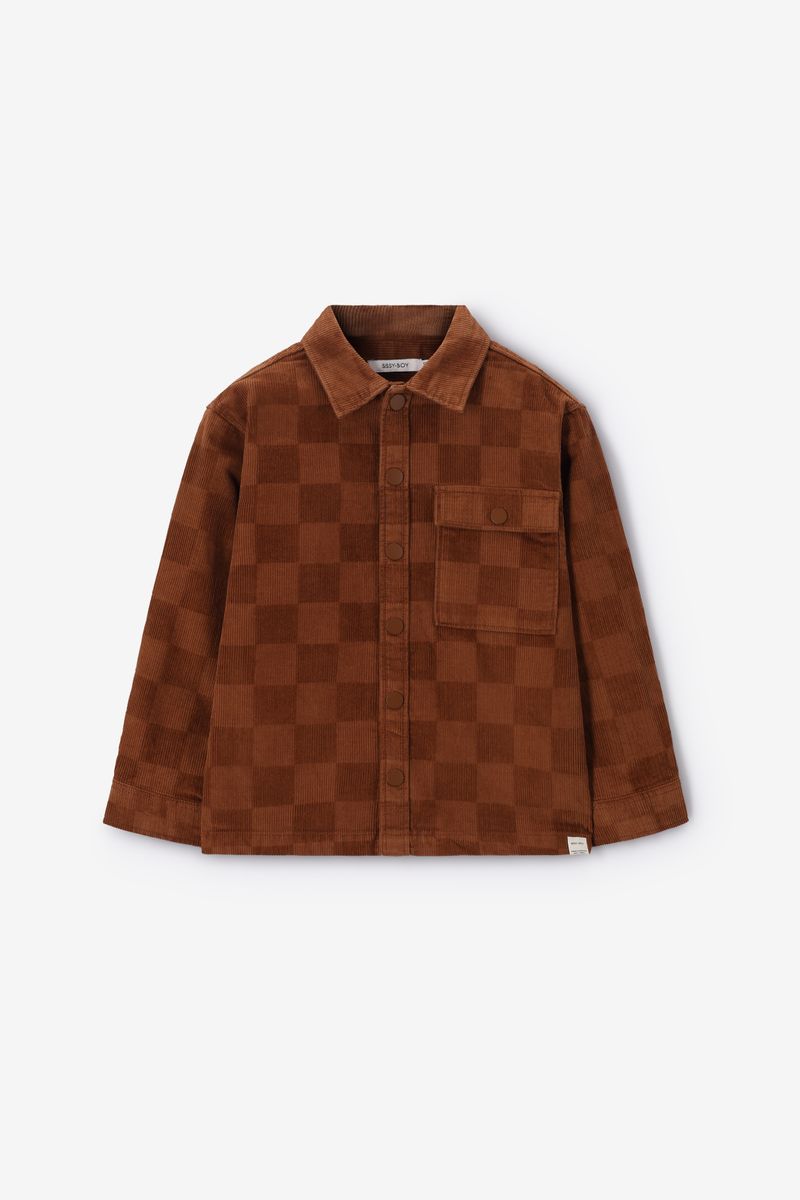 Bruin Corduroy Overhemd Met Blokkenpatroon