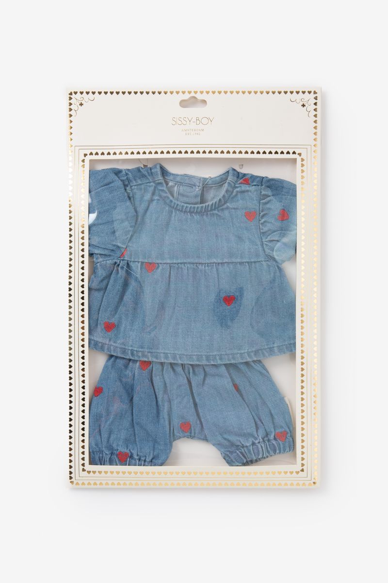 Puppenkleidung Jeans-Set Mit Herzstickerei – Blau