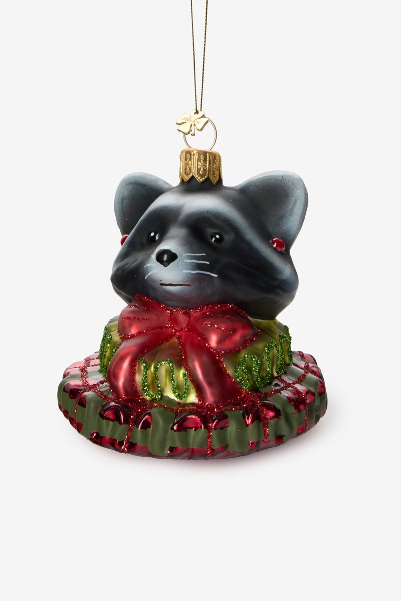 Weihnachtskugel Waschbär Mit Schleife