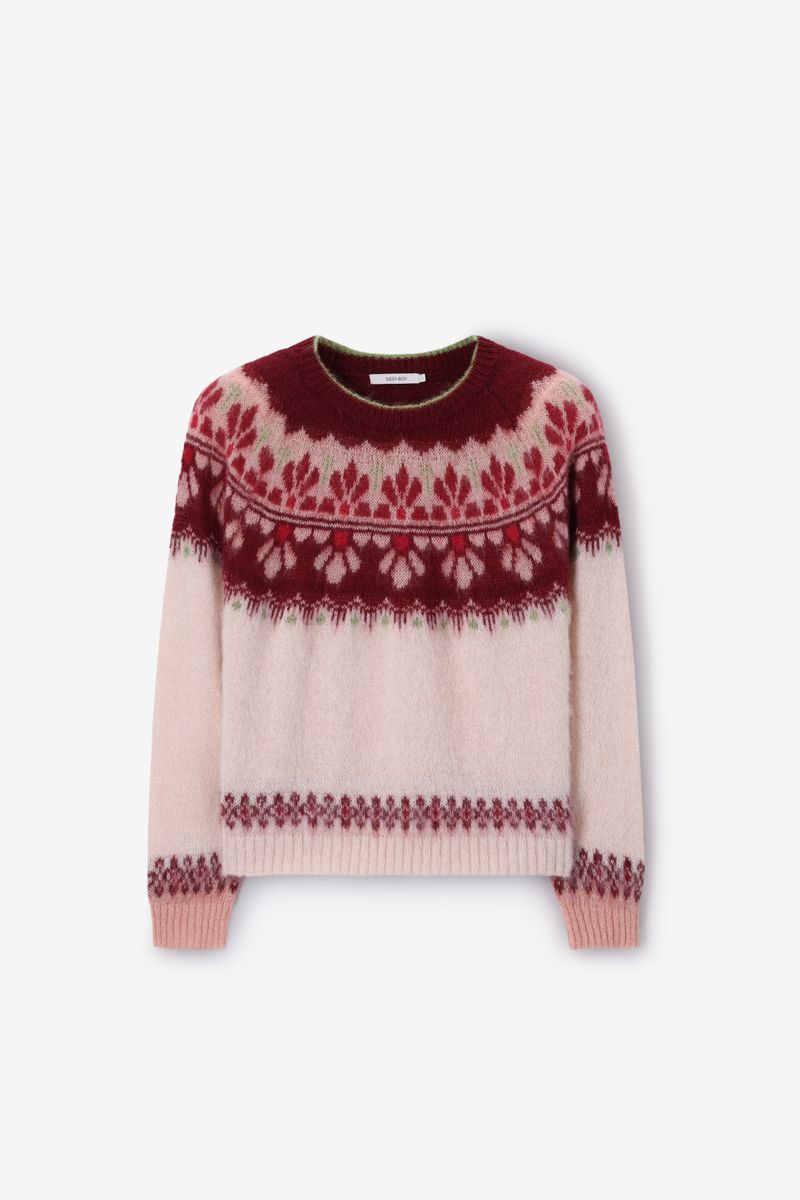 Witte Gebreide Trui Met Jacquard Dessin