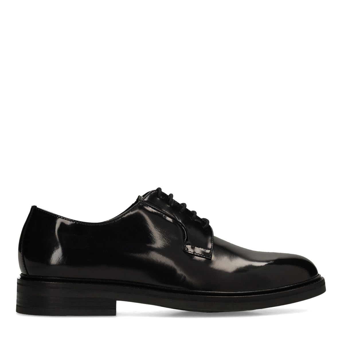 Manfield Zwarte Lak Leren Veterschoenen - Maat 42