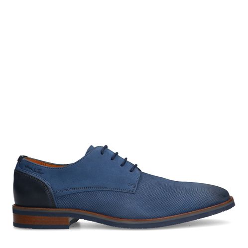 Van lier Blauwe nubuck veterschoenen