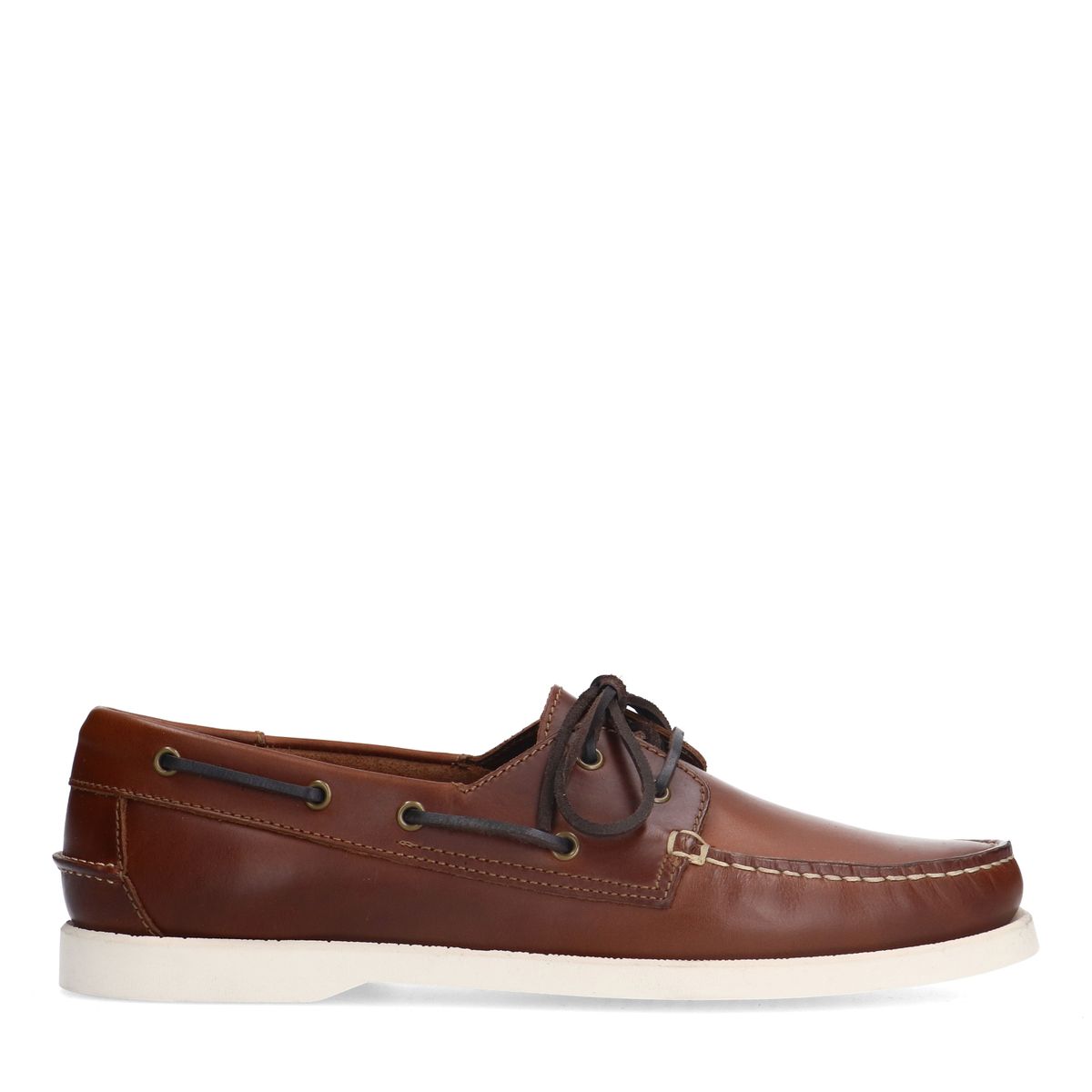 Manfield Cognac Leren Bootschoenen Met Veters - Maat 47