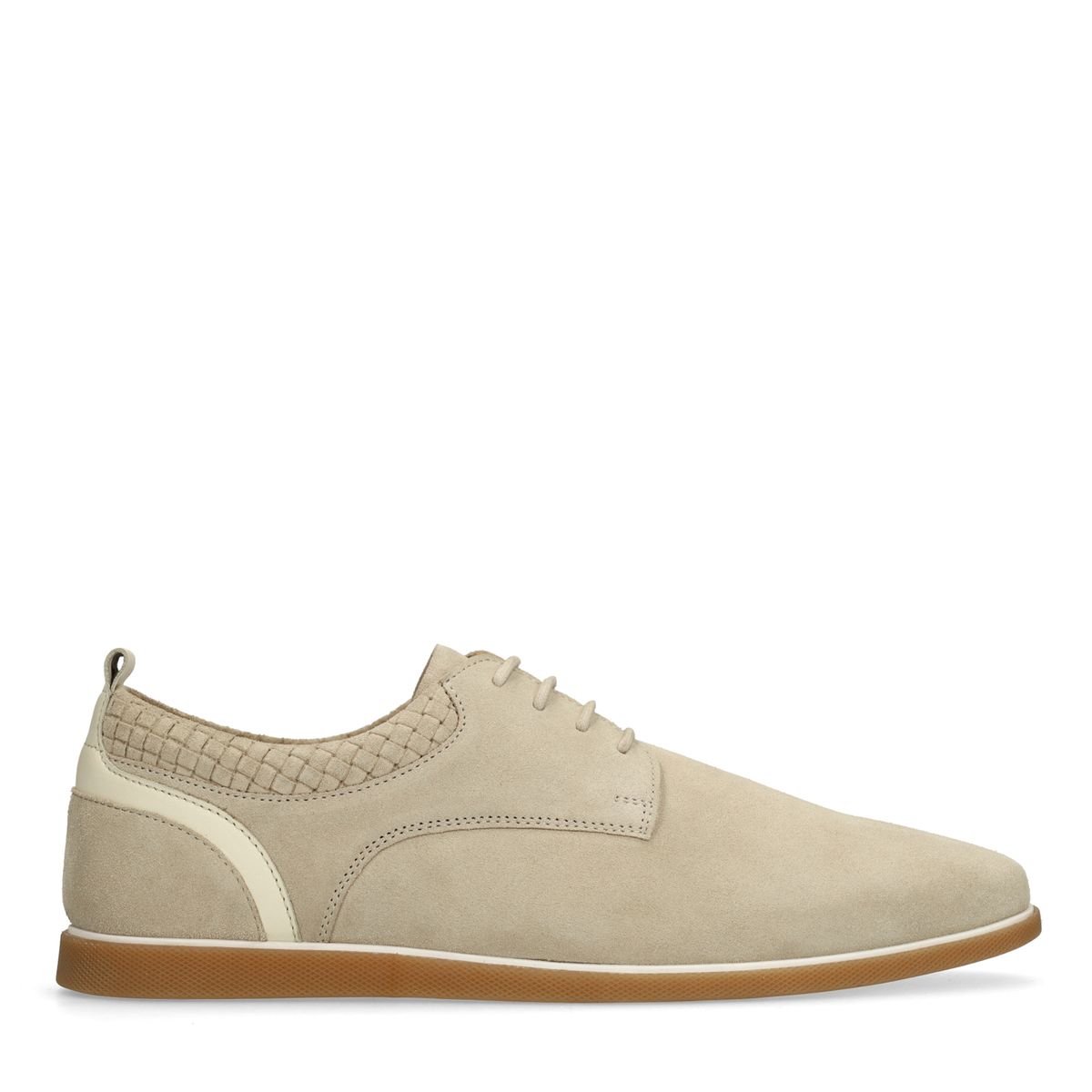 No Stress Beigefarbene Veloursleder-Schnürschuhe