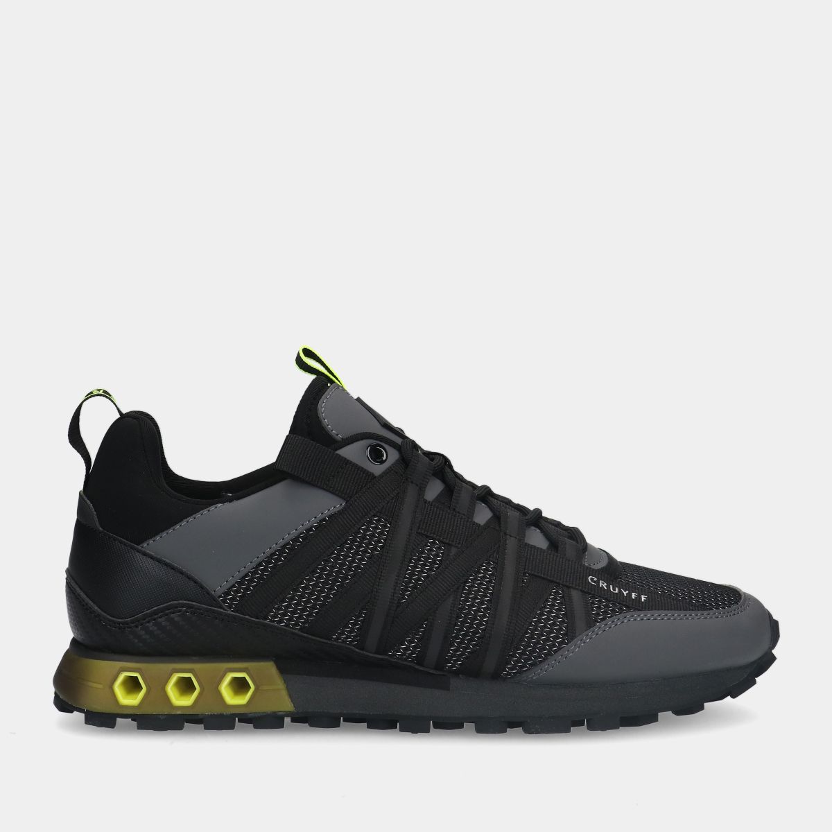 cruyff fearia hex black/grey/fluo yellow heren sneakers (maat 41)