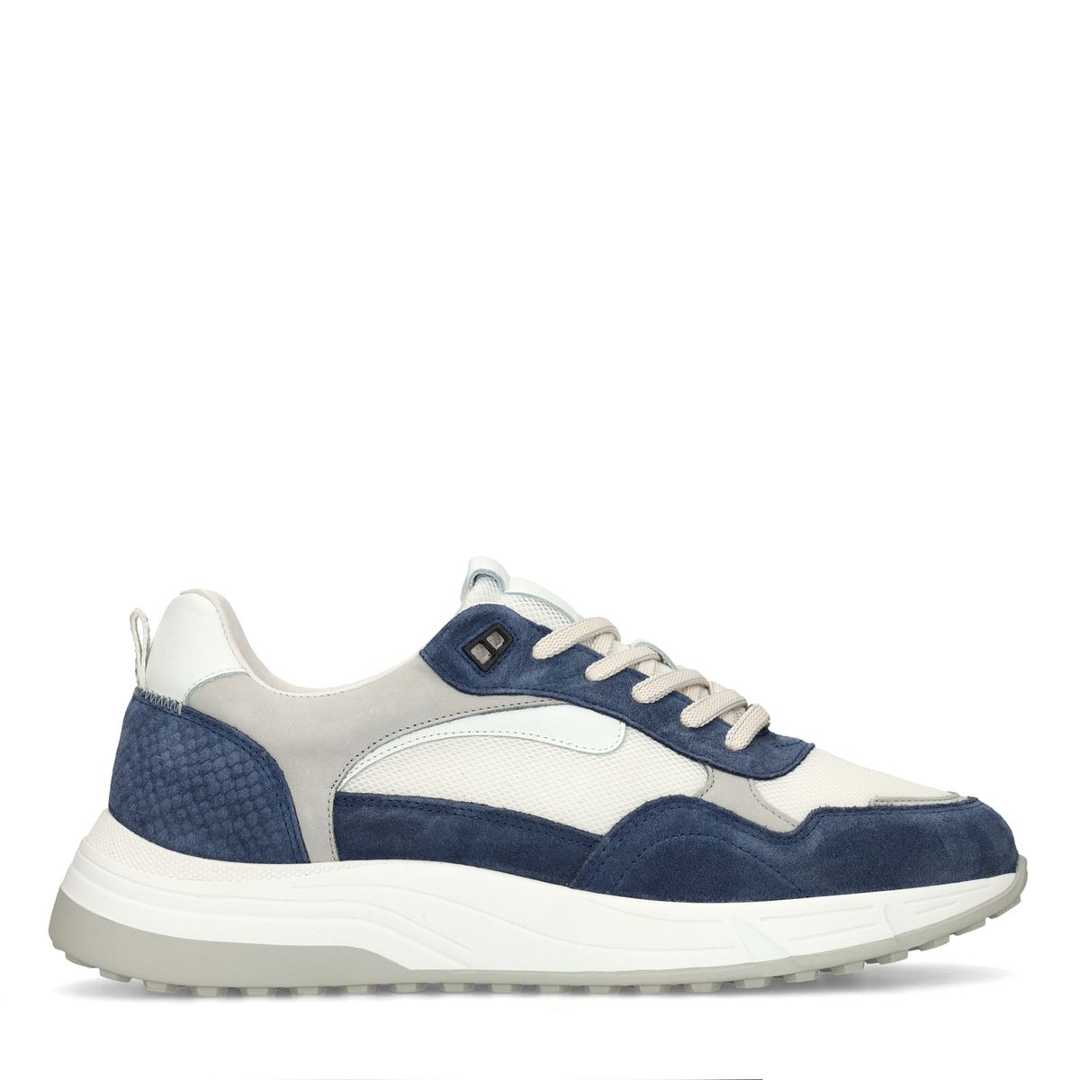 Blauwe suède sneakers met leren details