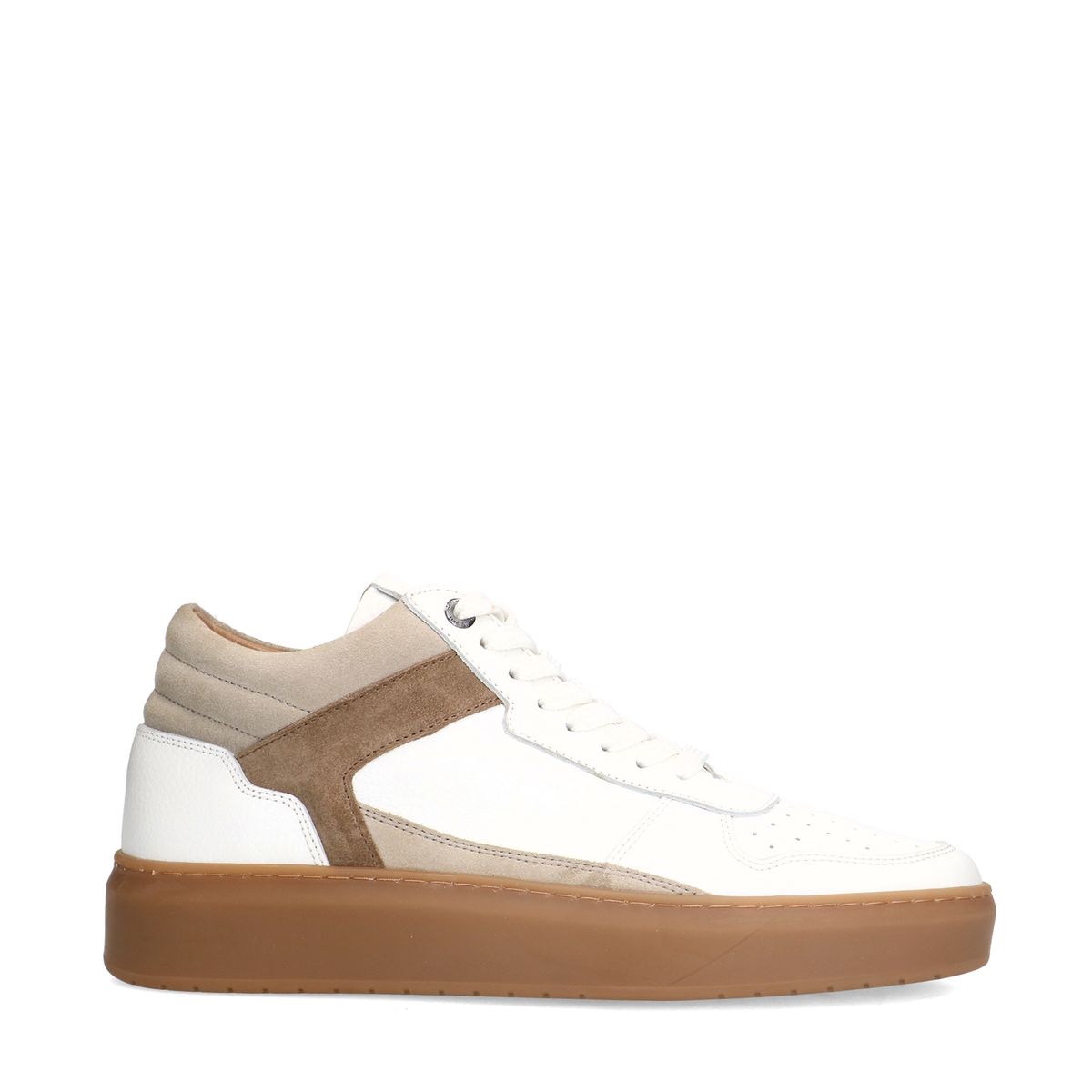 Manfield Witte leren sneakers met bruine suède details