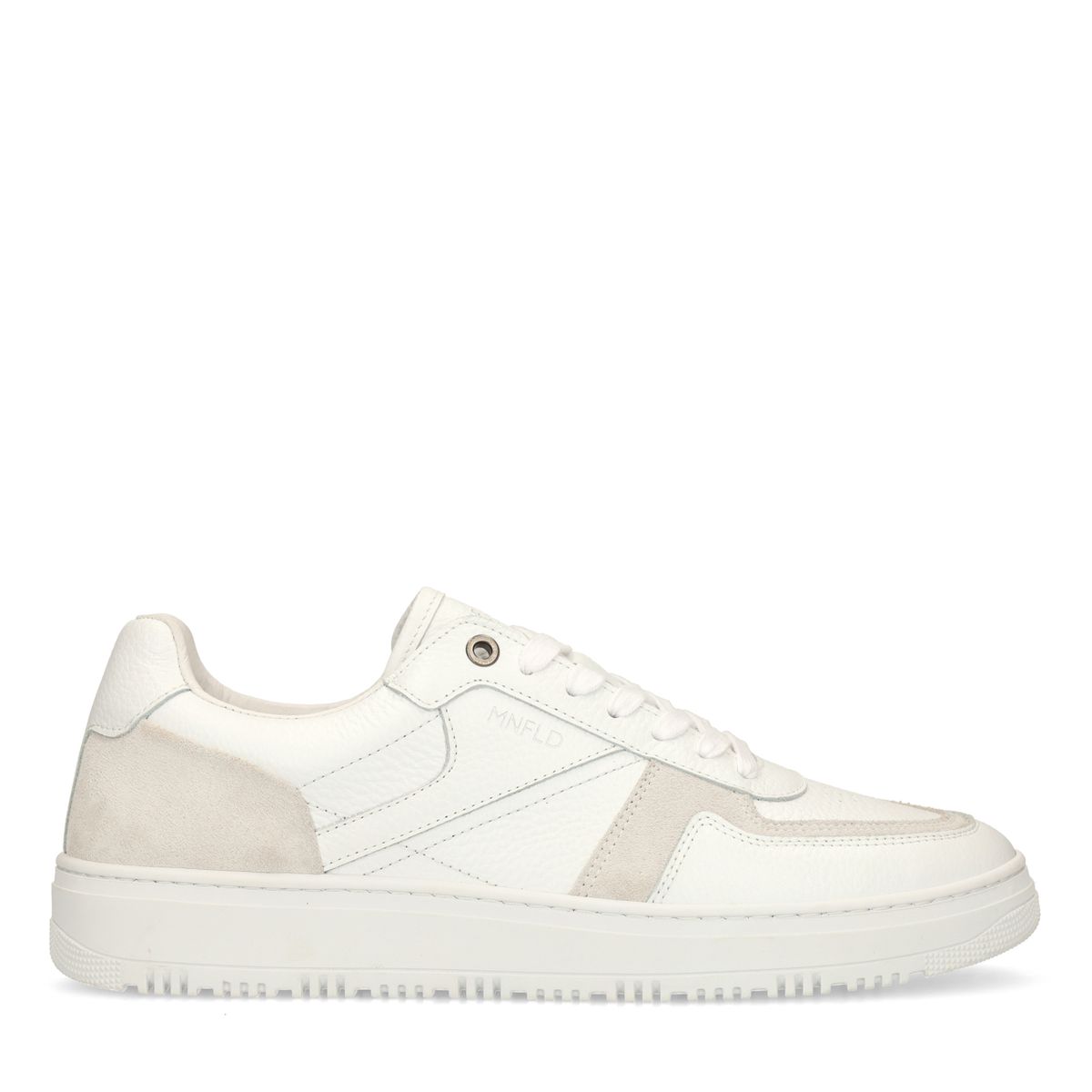 Manfield Witte Leren Sneakers Met Suède Details Met Veters - Maat 42