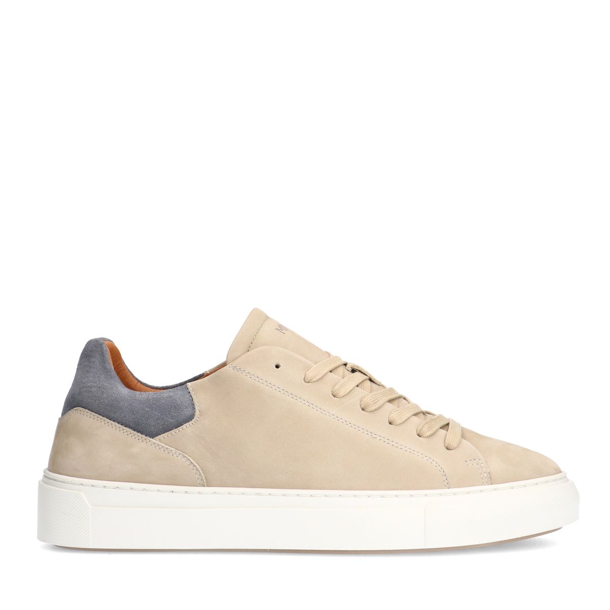 Beige nubuck sneakers met grijze details