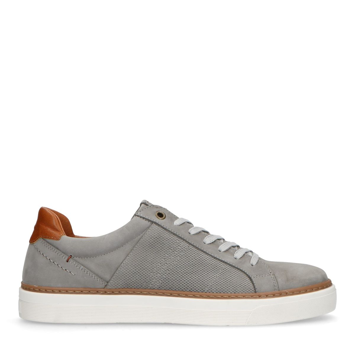 Taupe nubuck sneakers met witte zool