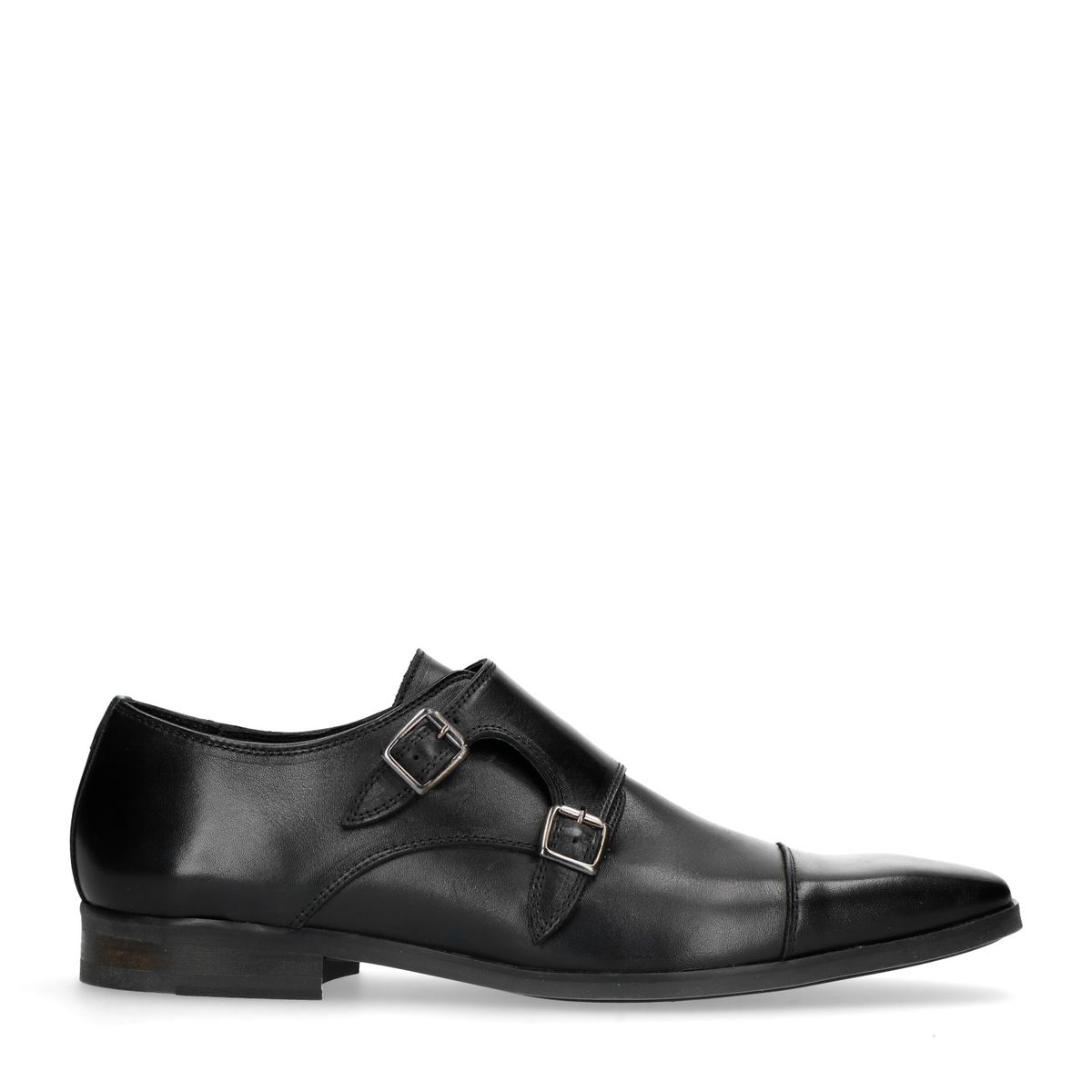 Manfield Zwarte leren gespschoenen