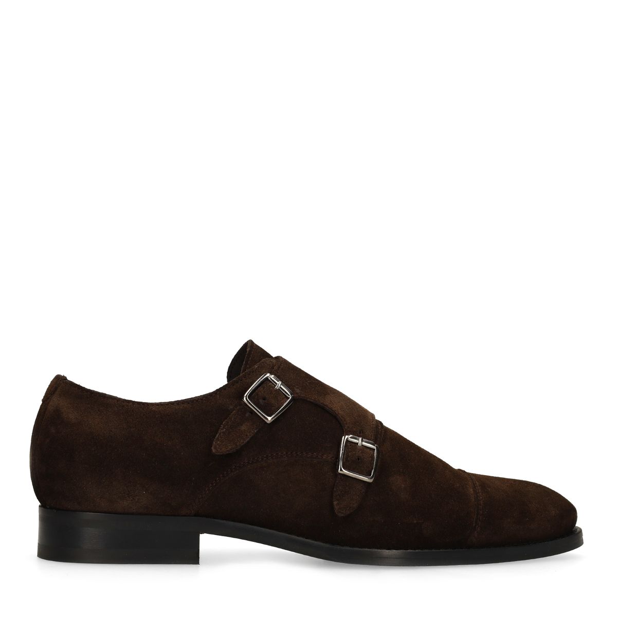 Donkerbruine suède gespschoenen