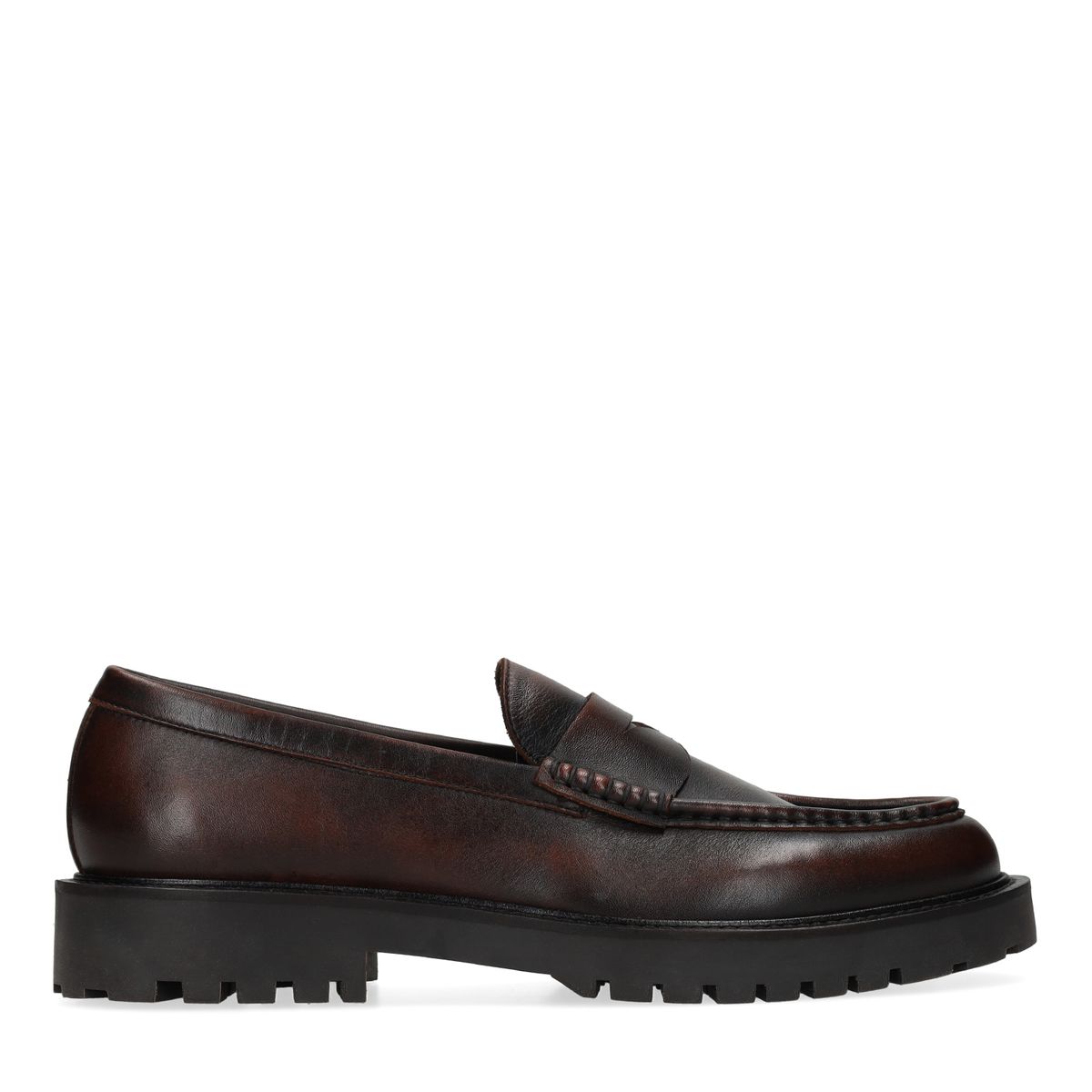 Cognac washed chunky leren loafers
