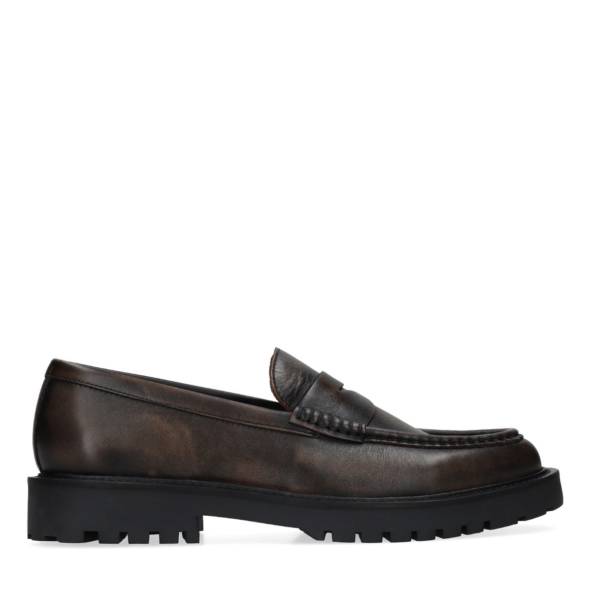 Taupe washed chunky leren loafers