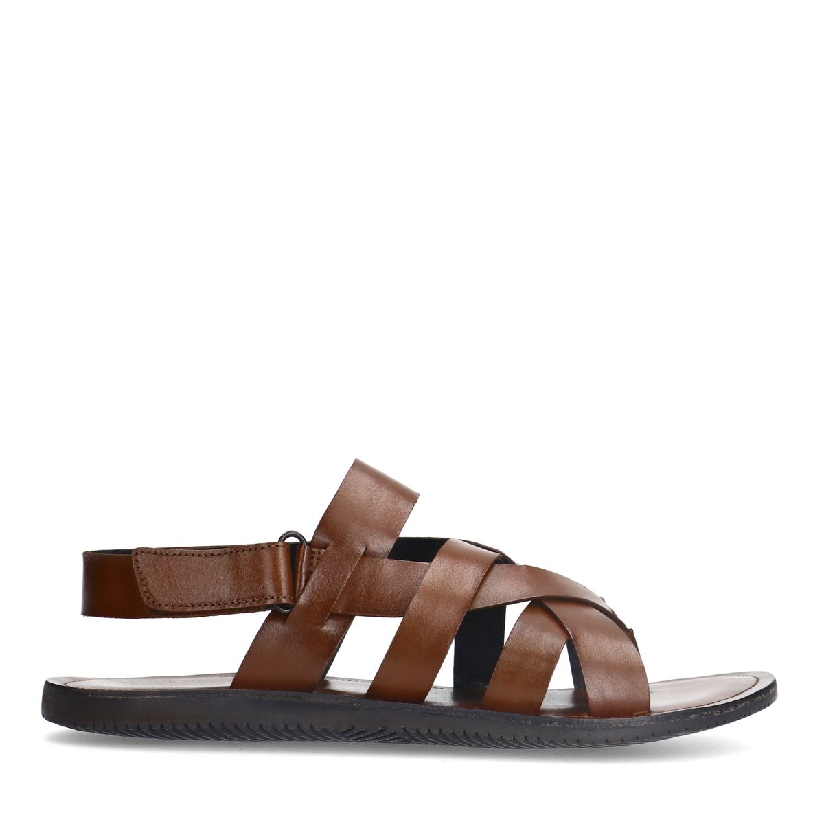 Leren gevlochten cognac slippers