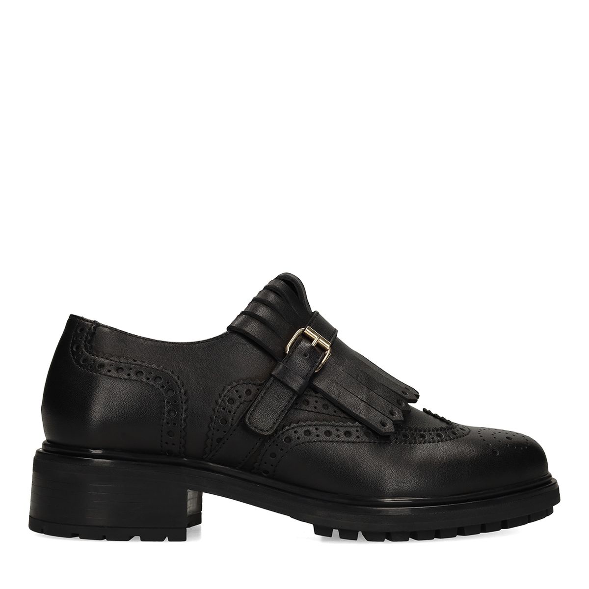 Zwarte leren loafers met gespsluiting