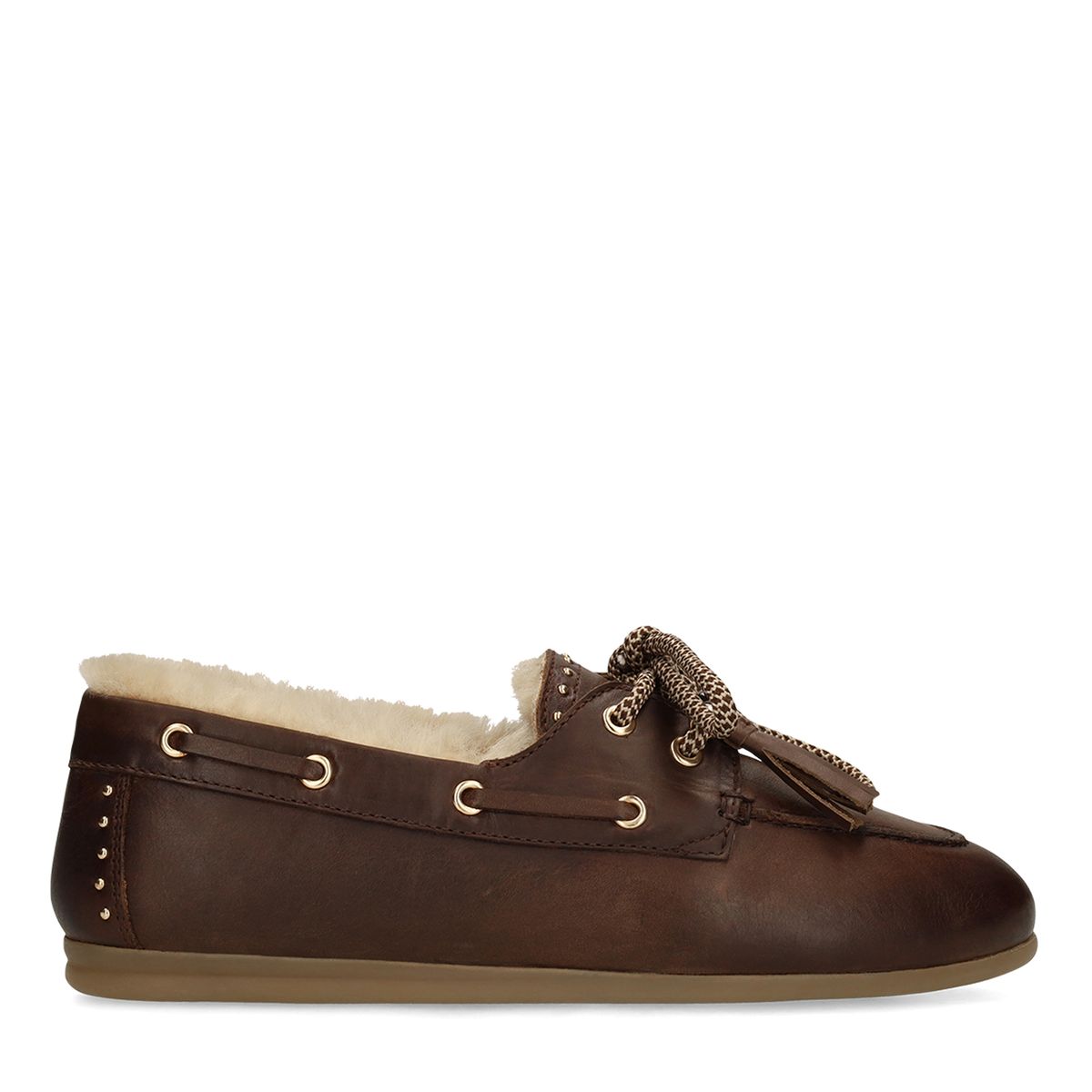 Manfield Braune Veloursleder-Bootsschuhe Mit Fell