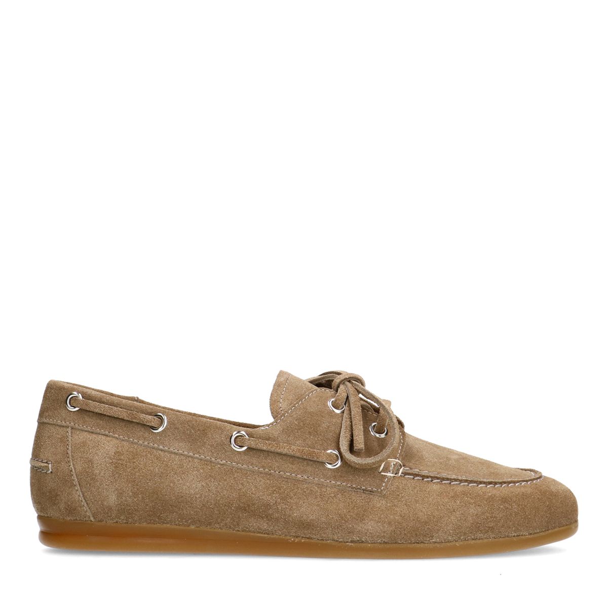 Manfield Beigefarbene Boat Shoes Aus Veloursleder