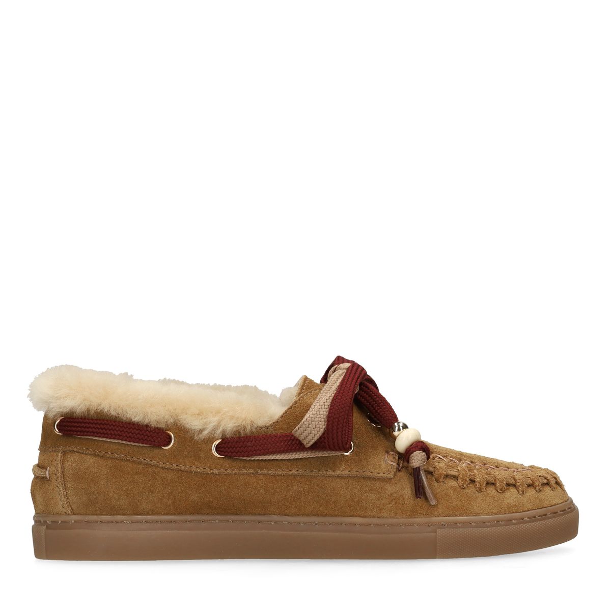 Cognac suède bootschoentjes met bontvoering