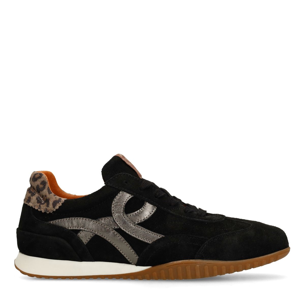 Manfield Schwarze Veloursleder-Sneaker Mit Leo-Details