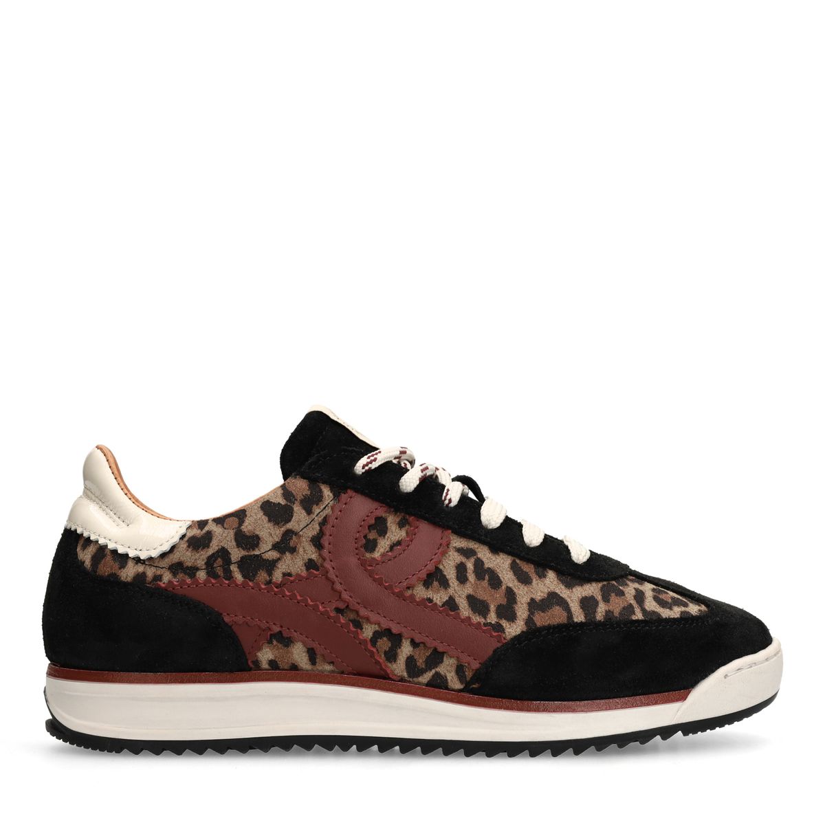 Zwarte suède sneakers met leopard details