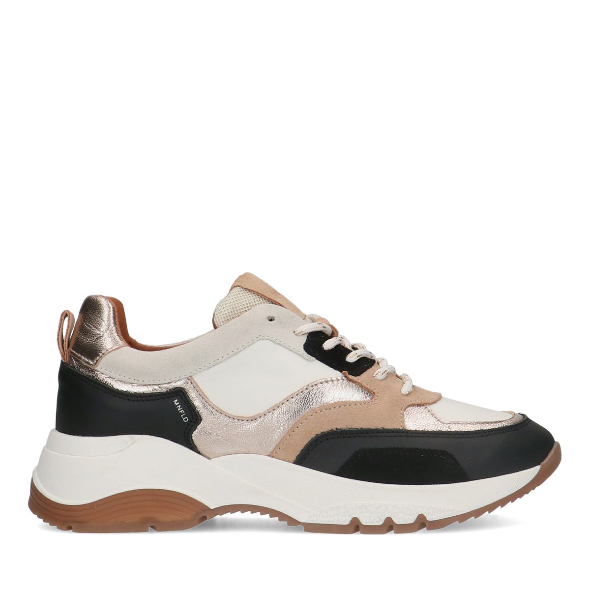Manfield Schwarze Ledersneaker Mit Veloursleder-Details