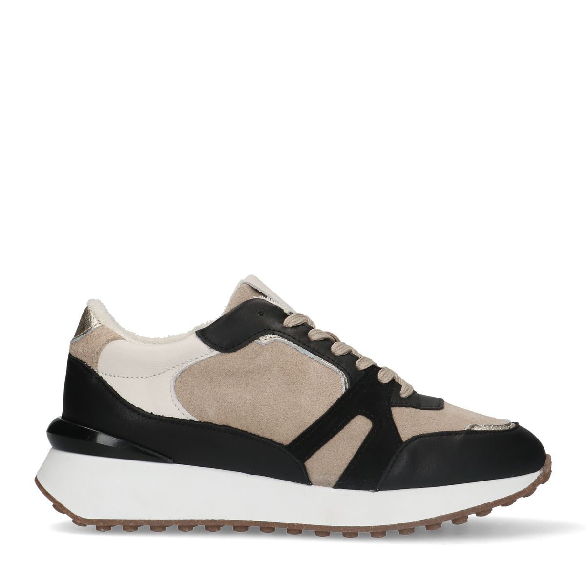 Zwarte suède sneakers met leren details