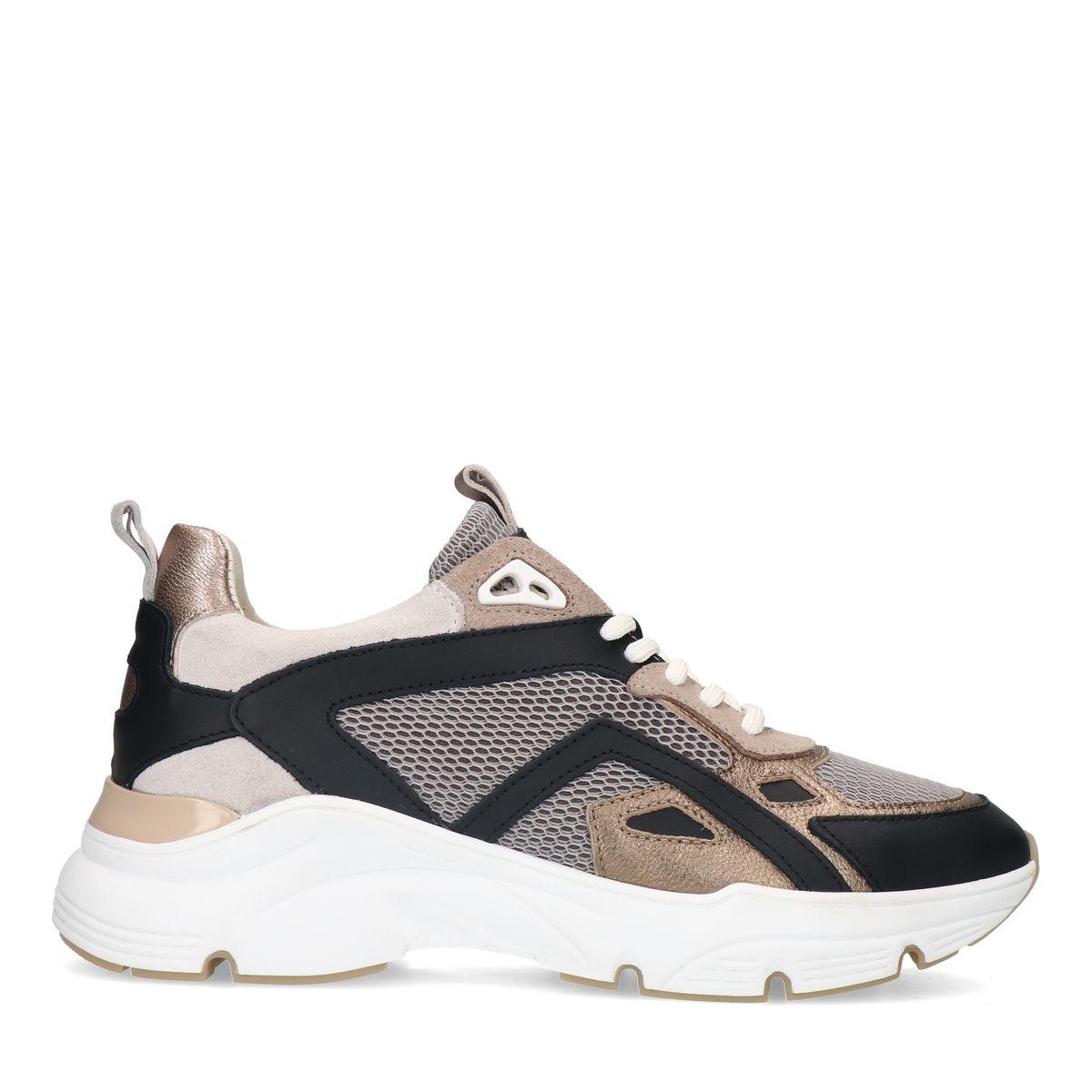 Zwarte leren sneakers met mesh details