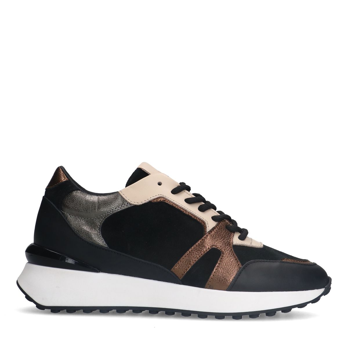Zwarte leren sneakers met bronze details