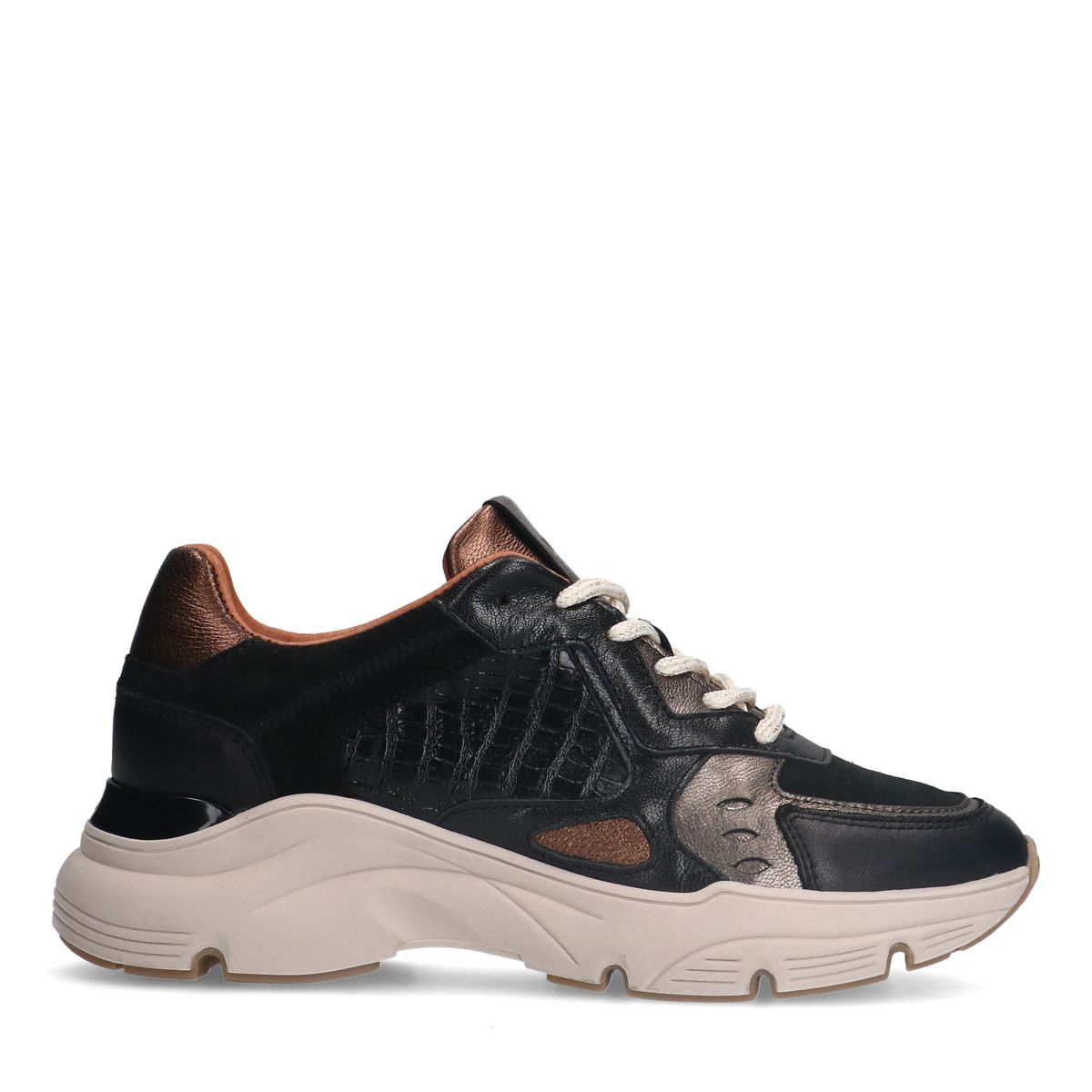 Zwarte leren sneakers met crocoprint