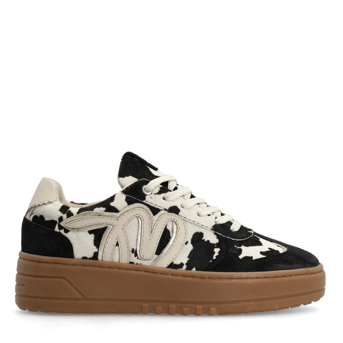 Zwarte cow print sneakers met pony hair