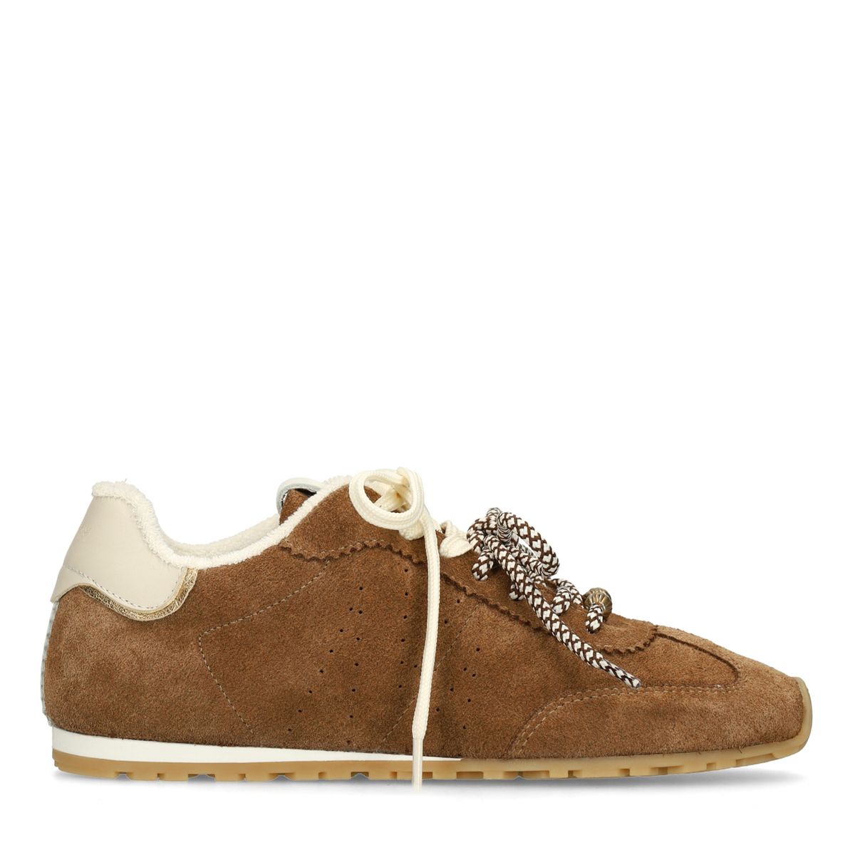 Manfield Bruine Suède Sneakers Met Dubbele Vetersluiting - Maat 39