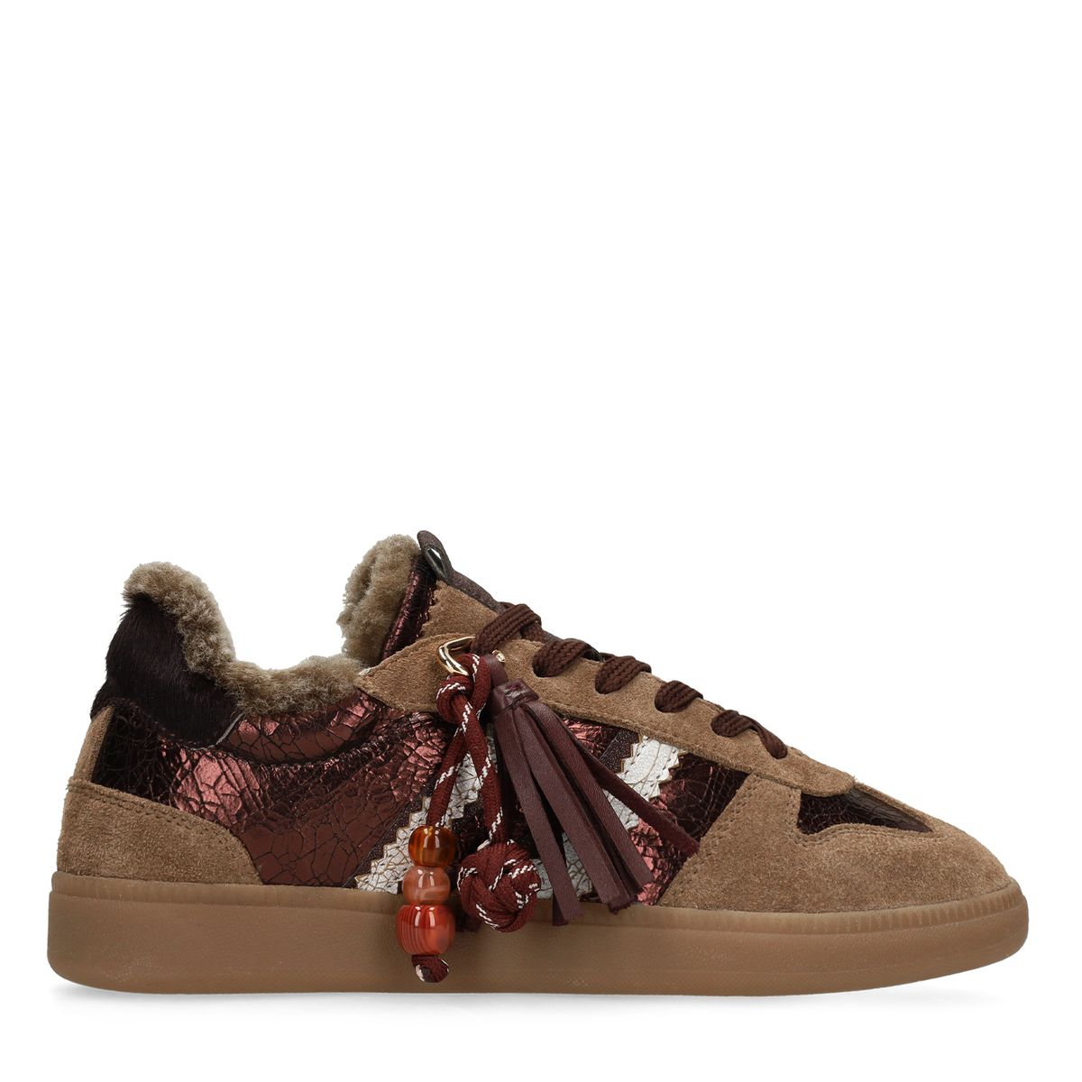 Manfield Bruine leren sneakers met suède details