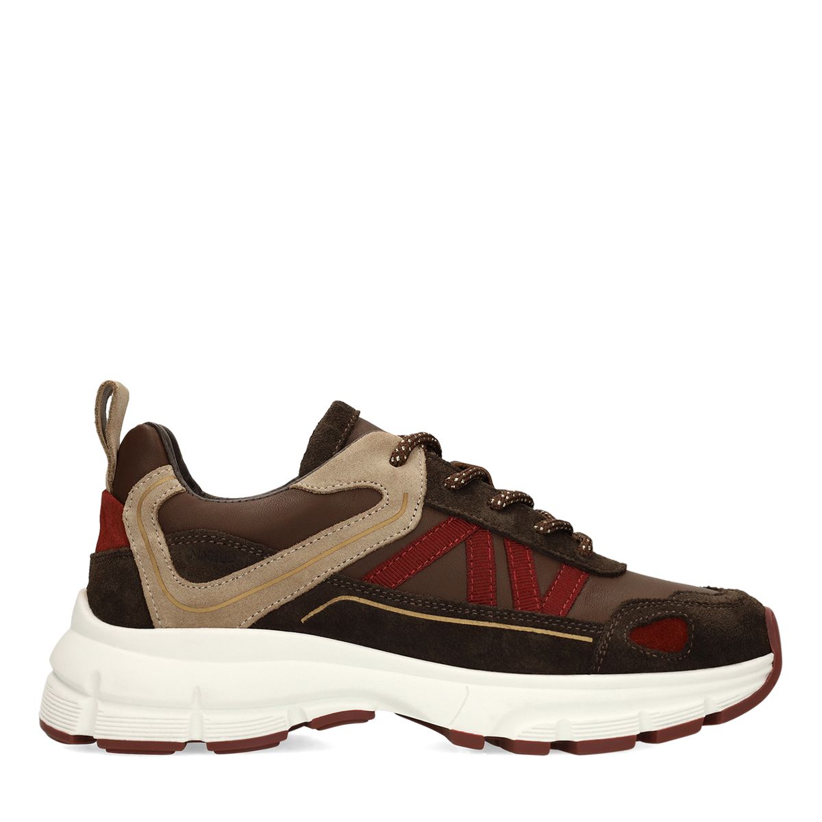 Donkerbruine leren sneakers met suède details
