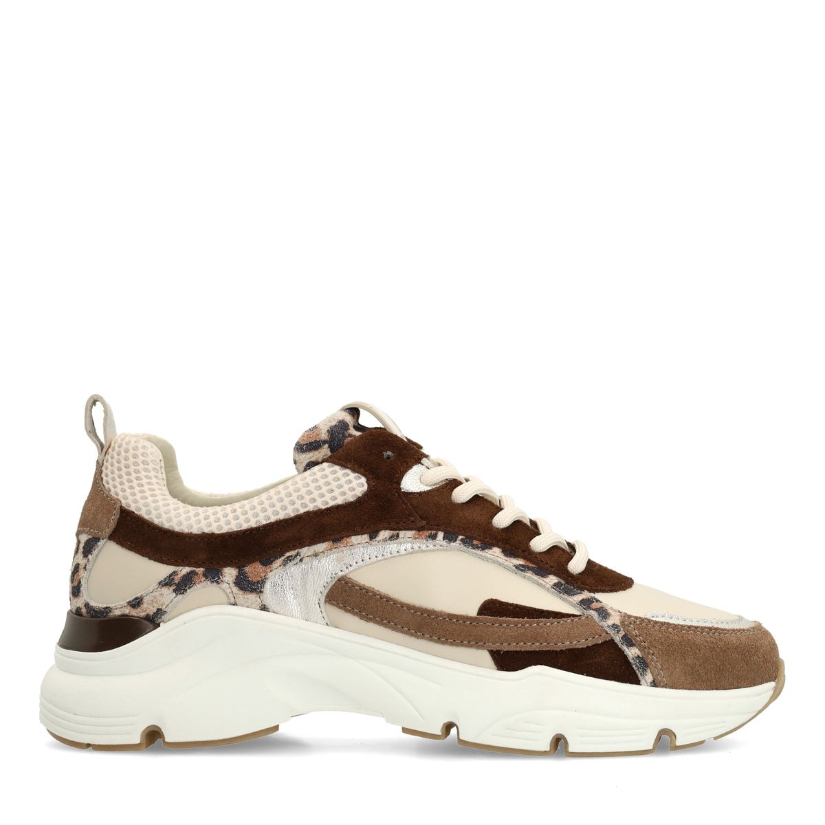 Manfield Beige Suède Sneakers Met Plateau Zool Van 4 Cm Met Veters - Maat 42