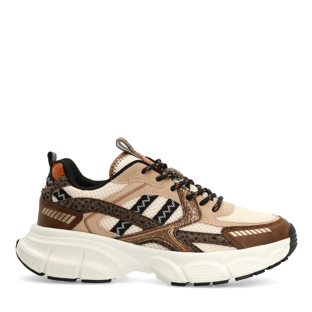Bruine sneakers met mesh en multi colour details